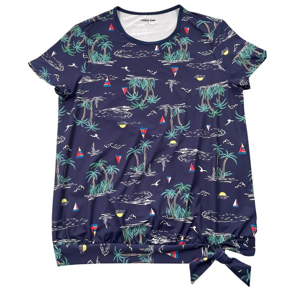 Lands End Swim Top Small 6-8 Navy Sailboat Tropical Tie Front Blouson UPF 50 - Picture 6 of 15